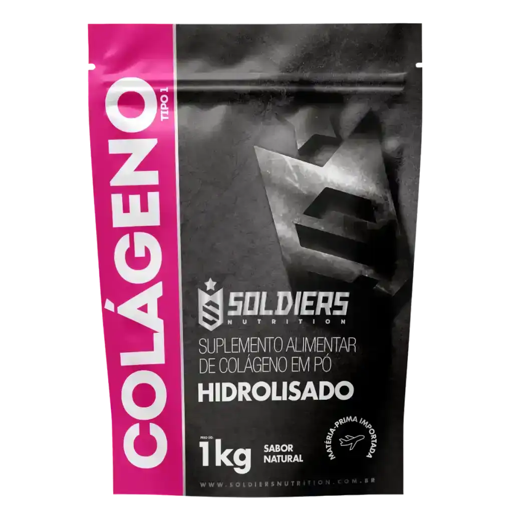 Embalagem de suplemento alimentar colágeno hidrolisado em pó, sabor natural, 1kg.