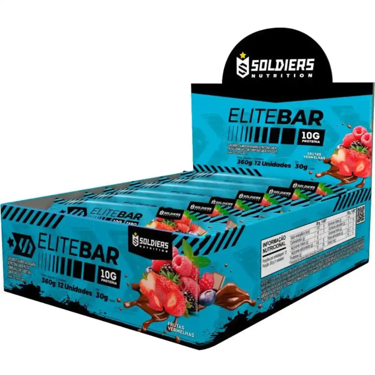 Caixa de barras de proteína EliteBar sabor frutas vermelhas com 10g de proteína