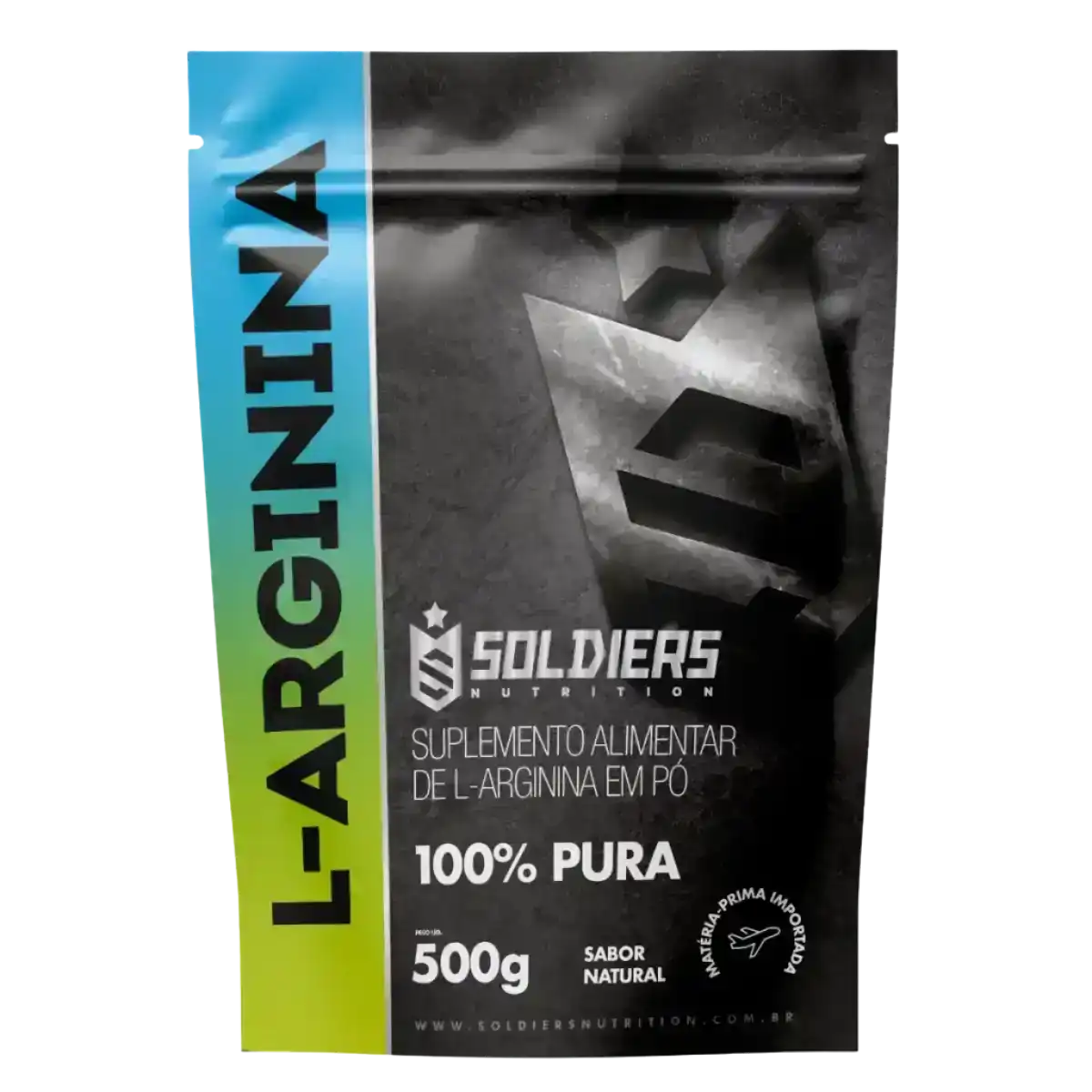 Pacote de L-arginina em pó 100% pura, suplemento alimentar 500g sabor natural.
