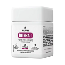 Pote de suplemento alimentar para cabelos e unhas com 30 cápsulas, vitaminas e minerais.