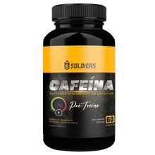 Frasco preto de suplemento alimentar cafeína em cápsulas, pré-treino, 60 cápsulas, 200mg