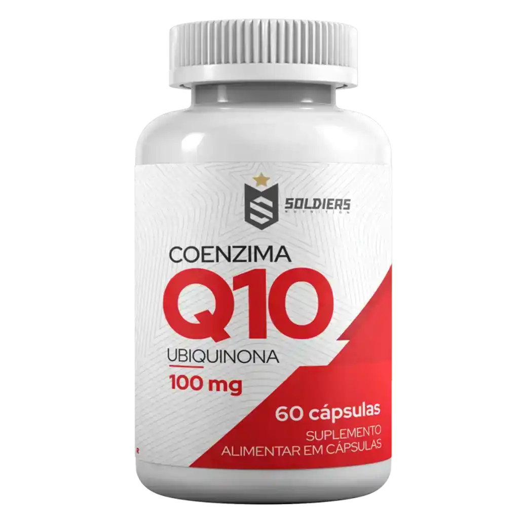 Frasco de suplemento alimentar Coenzima Q10 100mg com 60 cápsulas, ubiquinona