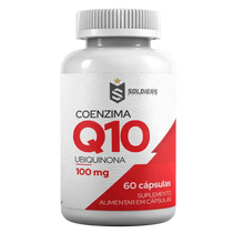 Frasco de suplemento alimentar Coenzima Q10 100mg com 60 cápsulas, ubiquinona