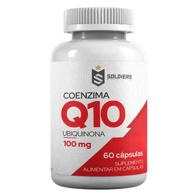 Frasco de suplemento alimentar Coenzima Q10 100mg com 60 cápsulas, ubiquinona