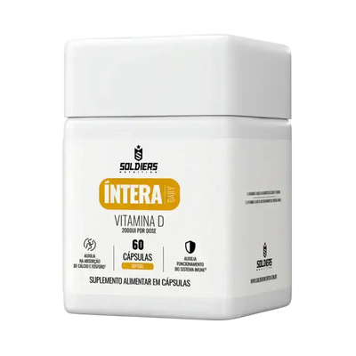 Pote branco de suplemento alimentar em cápsulas, Vitamina D 2000UI, 60 cápsulas.