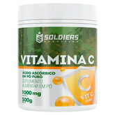 Pote de suplemento alimentar vitamina C em pó puro ácido ascórbico 500g, rótulo verde e branco.