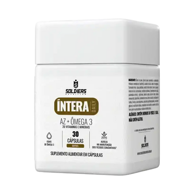 Pote branco de suplemento alimentar cápsulas AZ + Ômega 3 com 30 unidades.