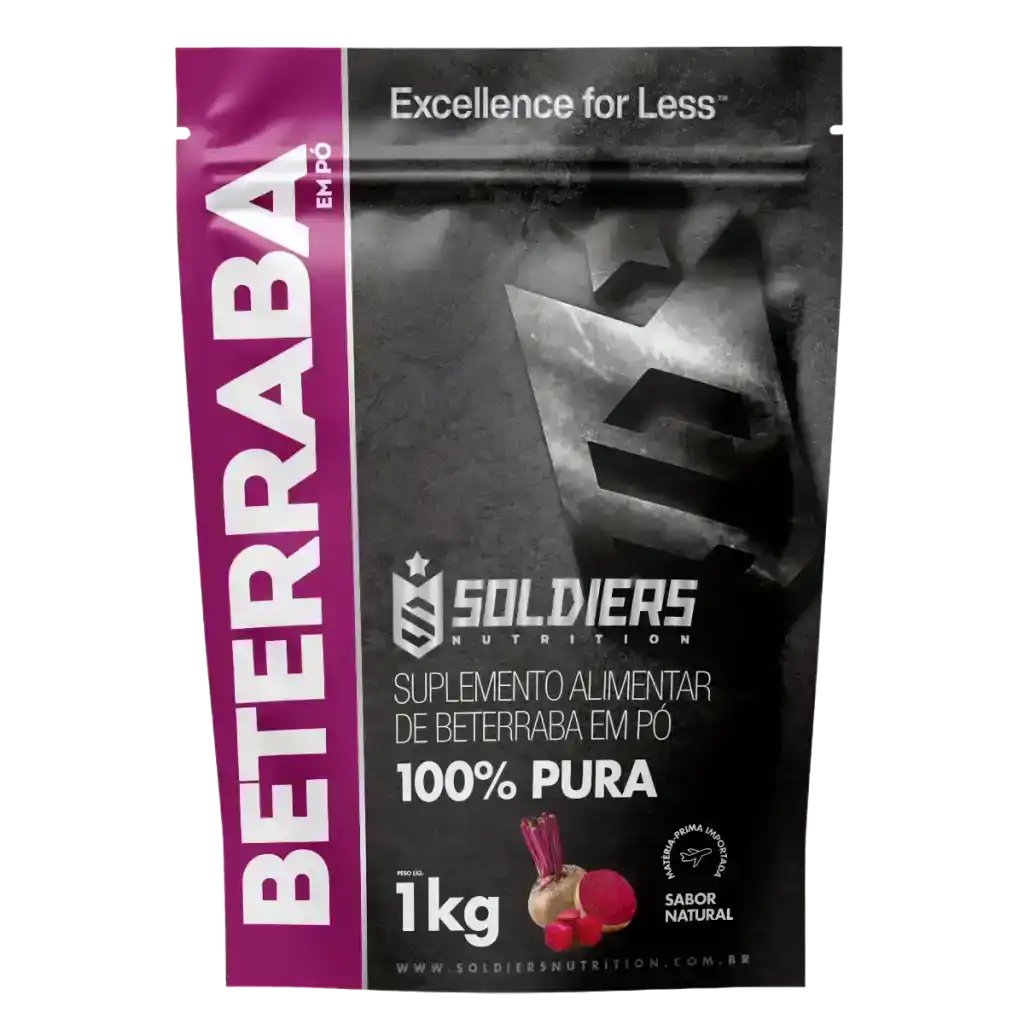 Suplemento alimentar beterraba em pó 100% pura, embalagem de 1kg, sabor natural.