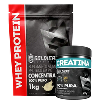 Kit: Whey Protein Concentrado 1Kg + Creatina Monohidratada Pote 300g - 100% Pura Importada - Soldiers Nutrition