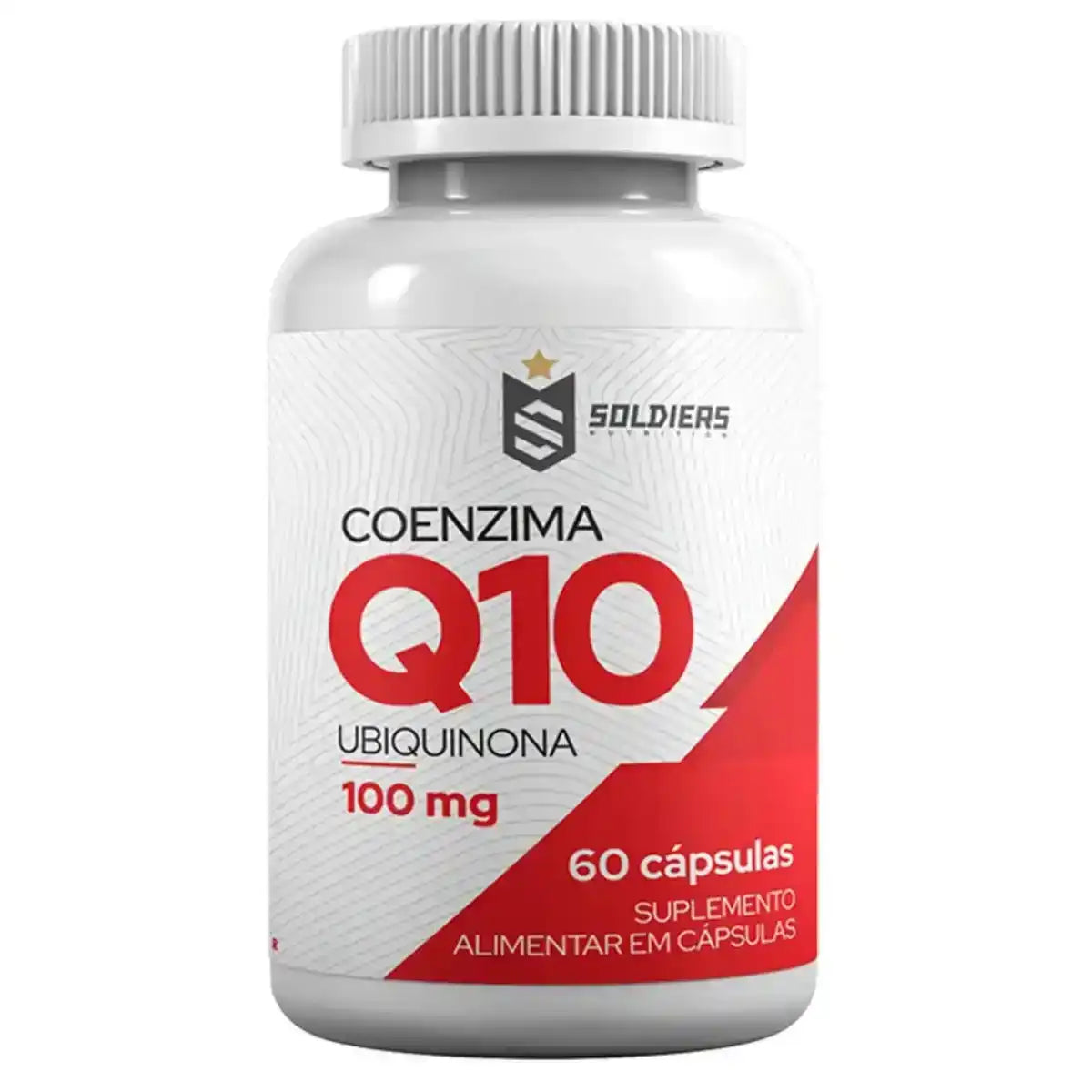 Frasco de suplemento Coenzima Q10 100mg com 60 cápsulas, Ubiquinona em destaque