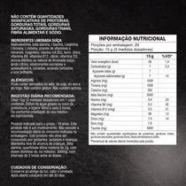Tabela nutricional de suplemento em pó sabor limonada suíça, ingredientes e recomendações de uso.