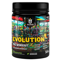 Suplemento pré-treino Evolution 300g, rótulo colorido, sabor limonada suíça