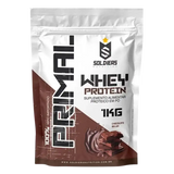 Embalagem de suplemento alimentar whey protein sabor chocolate belga, 1kg, proteína em pó.