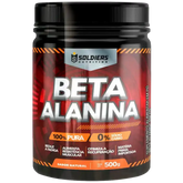 Pote de suplemento alimentar Beta Alanina em pó sabor natural, 500g, etiqueta vermelha.