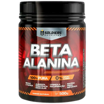 Pote de suplemento alimentar Beta Alanina em pó sabor natural, 500g, etiqueta vermelha.