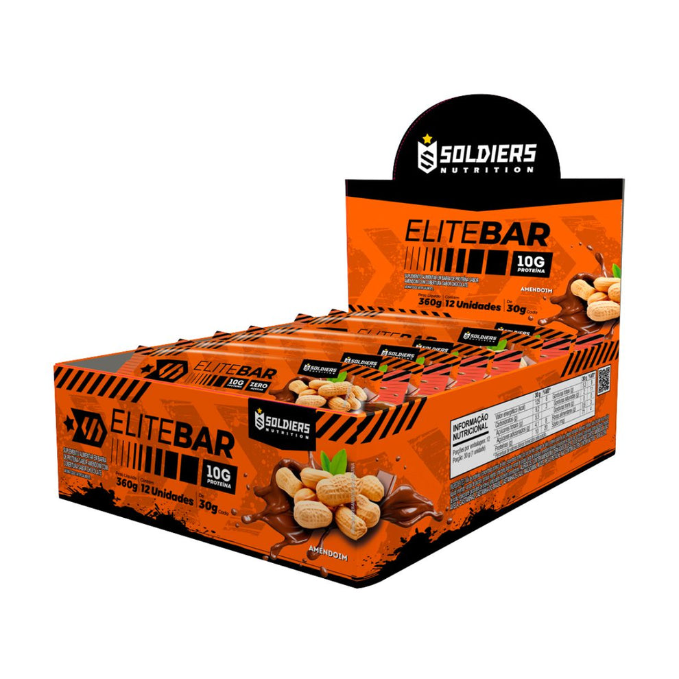 Kit: Elitebar 30g Barra De Proteína CX 12 Un Amendoim - Soldiers Nutrition