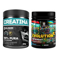 Kit: Creatina Monohidratada Pote 300g 100% Pura + Pré Treino Evolution 300g - Soldiers Nutrition