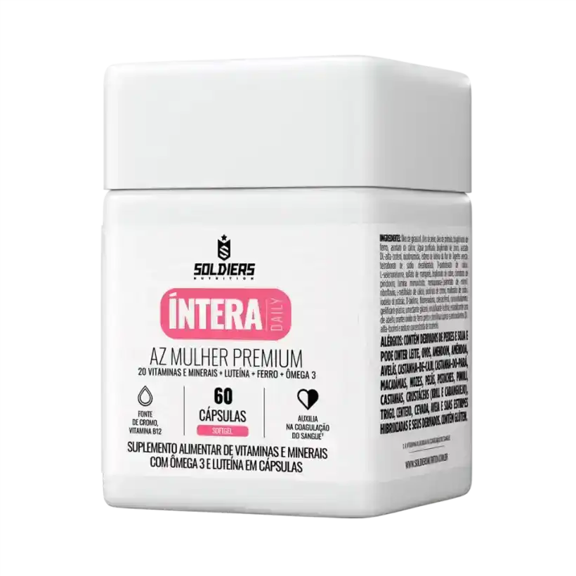 Pote de suplemento alimentar AZ Mulher Premium, 60 cápsulas, vitaminas, ômega 3, luteína.