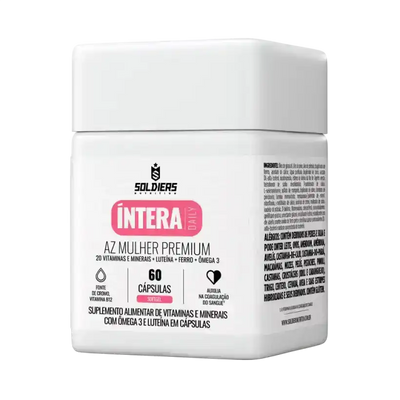 Pote de suplemento alimentar AZ Mulher Premium, 60 cápsulas, vitaminas, ômega 3, luteína.