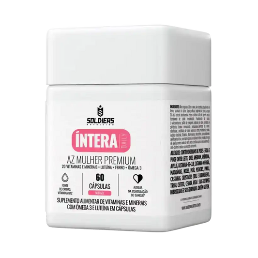 Pote de suplemento alimentar AZ Mulher Premium, 60 cápsulas, vitaminas, ômega 3, luteína.