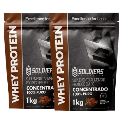 Dois pacotes de whey protein concentrado sabor chocolate belga 1kg suplemento alimentar
