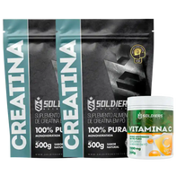 Kit: 2 Creatinas Monohidratada 500g + Vitamina C Em Pó 500g - 100% Pura Importada - Soldiers Nutrition