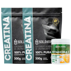 Kit: 2 Creatinas Monohidratada 500g + Vitamina C Em Pó 500g - 100% Pura Importada - Soldiers Nutrition