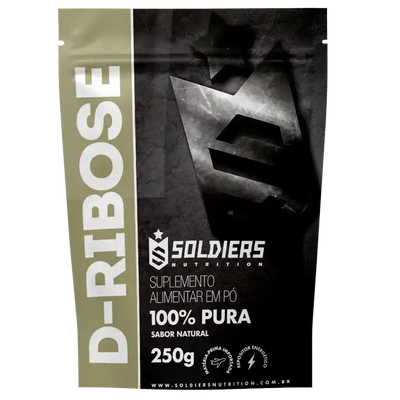 Embalagem de suplemento D-Ribose em pó 100% puro, sabor natural, 250g, suplemento alimentar.