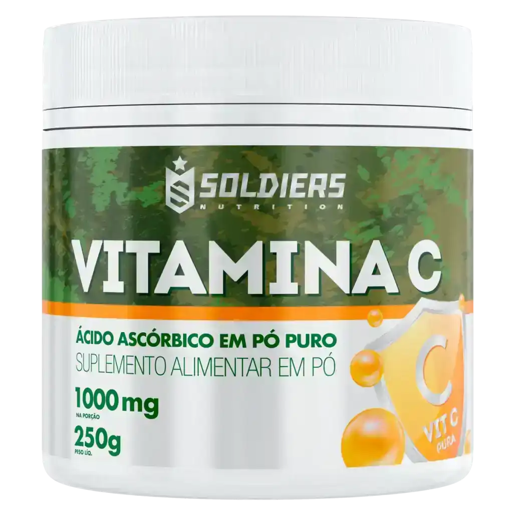 Pote de suplemento alimentar vitamina C em pó, ácido ascórbico puro, 1000mg porção, 250g
