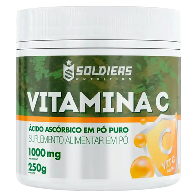 Pote de suplemento alimentar vitamina C em pó, ácido ascórbico puro, 1000mg porção, 250g