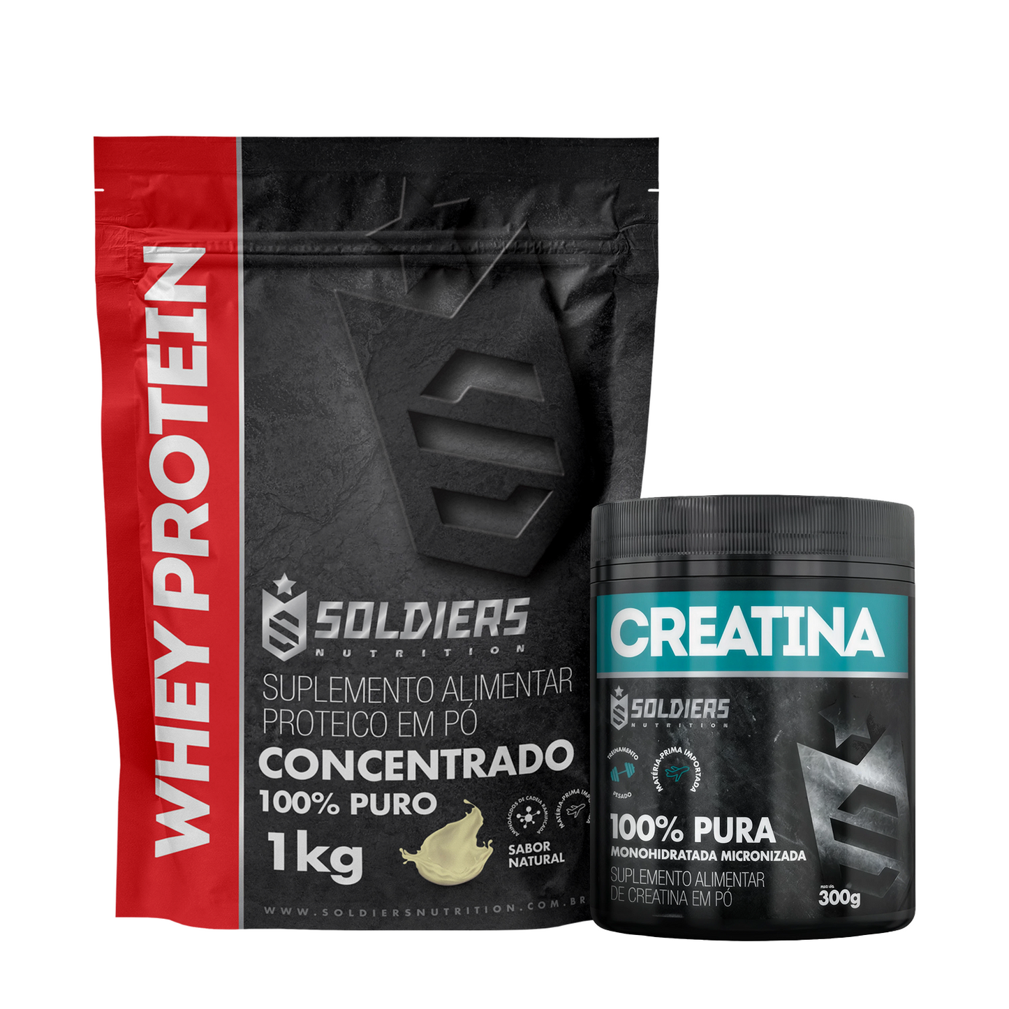 Kit Whey Protein Concentrado 1Kg + Creatina Monohidratada Pote 300g