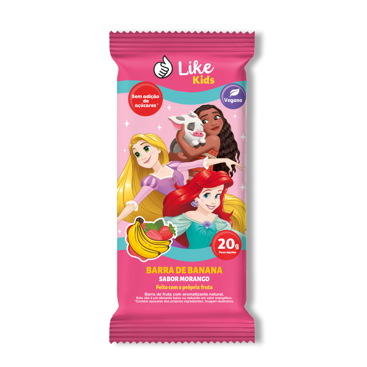 Barra Banana Morango Sem Açúcar Vegana Caixa 12 Un  - Like Kids