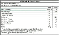 Tabela nutricional de suplemento colágeno 500g, destacando valor energético, proteínas e zero carboidrato.