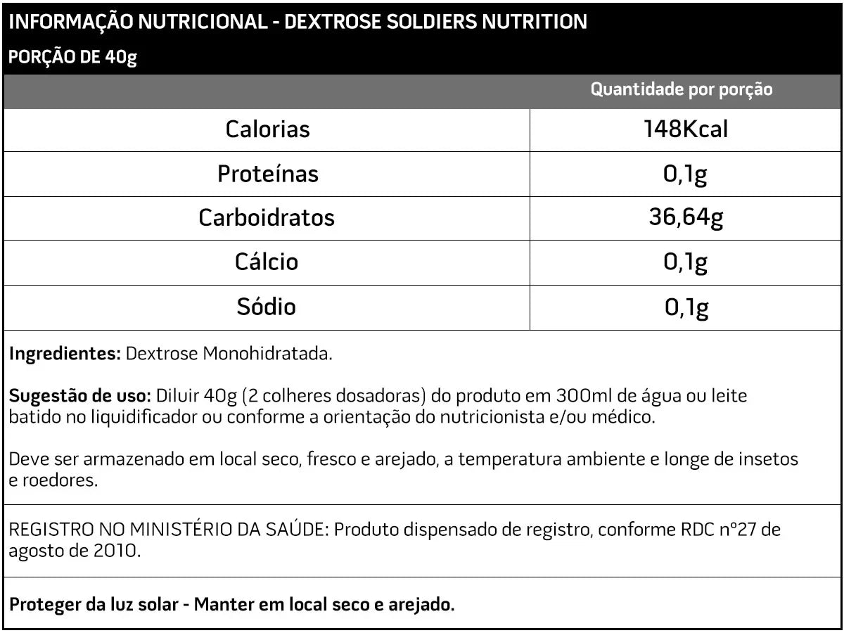 Dextrose 1Kg - 100% Puro Importado - Soldiers Nutrition