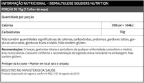 Tabela nutricional de isomaltulose destacando 39 kcal e 10g de carboidratos por porção.