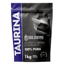 Embalagem de suplemento alimentar taurina em pó 100% pura, 1kg, sabor natural.