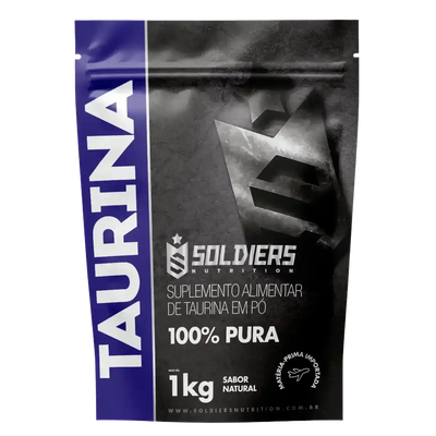 Embalagem de suplemento alimentar taurina em pó 100% pura, 1kg, sabor natural.