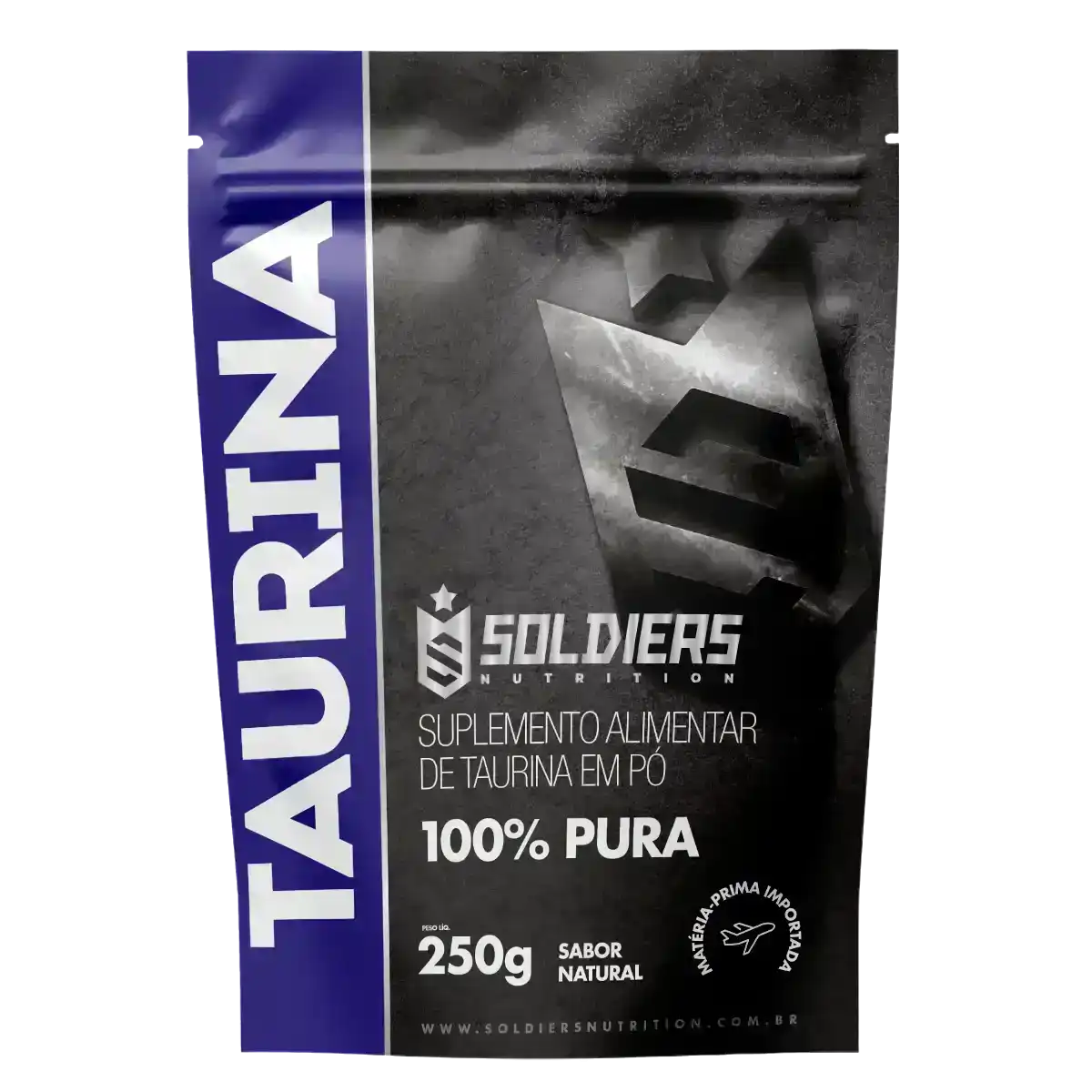 Embalagem de suplemento alimentar taurina em pó 100% pura, 250g, sabor natural