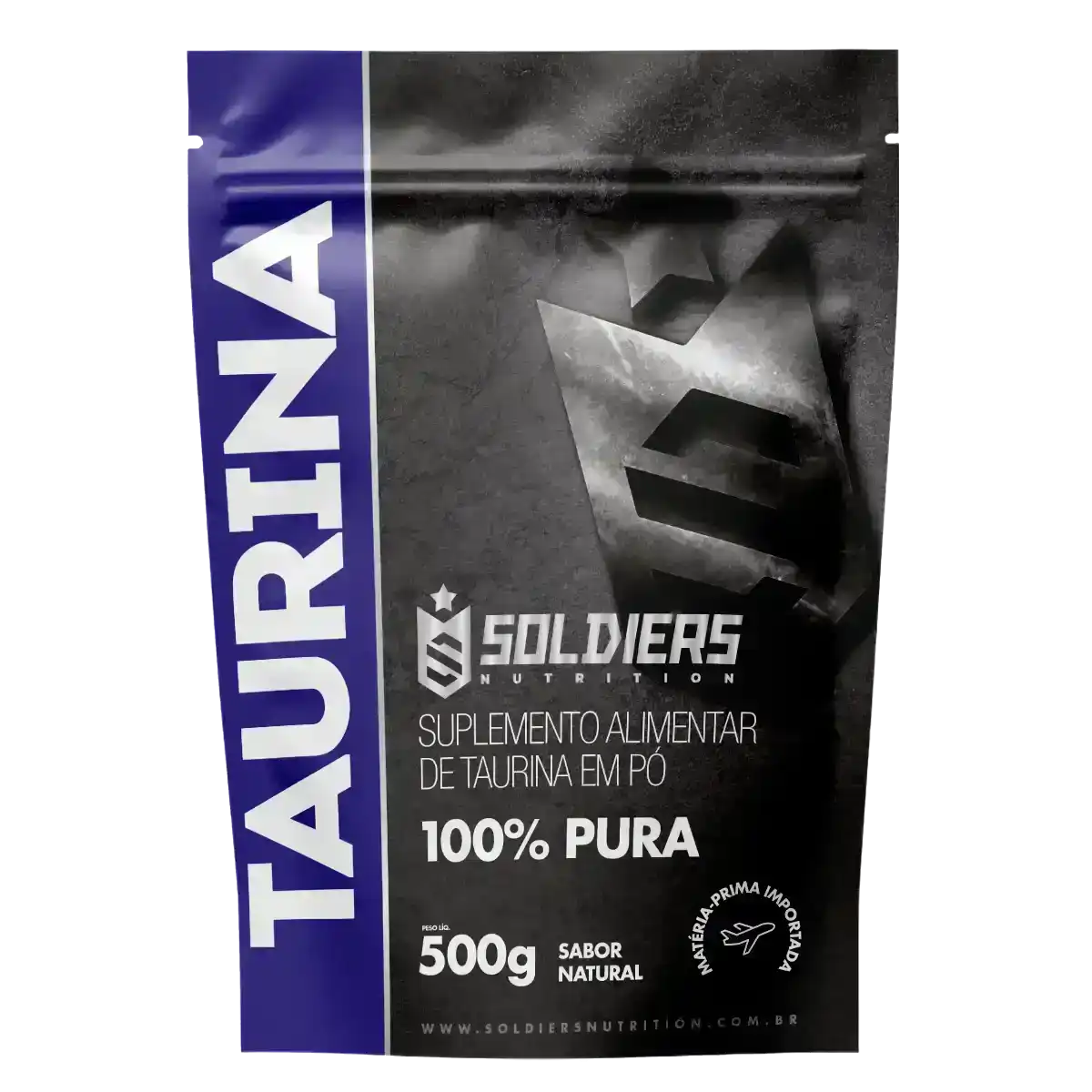 Embalagem de suplemento alimentar taurina em pó 100% pura, 500g, sabor natural