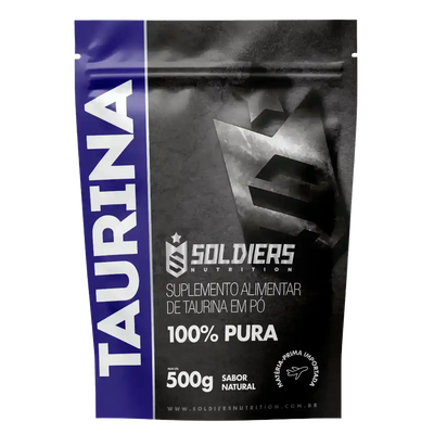 Embalagem de suplemento alimentar taurina em pó 100% pura, 500g, sabor natural
