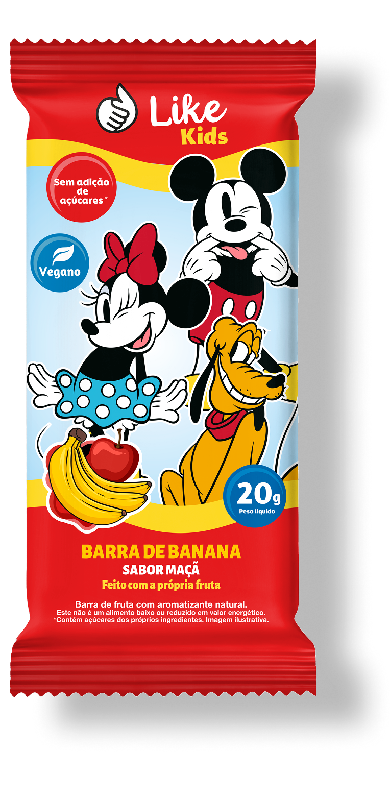 Barra Banana Maçã Sem Açúcar Vegana  Caixa 12 Un  - Like Kids