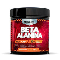 Pote de suplemento beta alanina 250g, sabor natural, para aumento de resistência muscular.