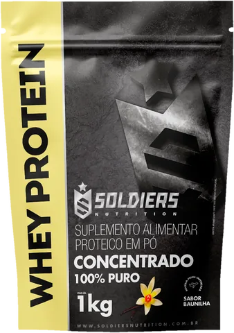 Pacote de 1 kg do Whey Protein Concentrado Soldiers sabor Baunilha