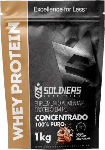 Pacote de 1 kg do Whey Protein Concentrado Soldiers sabor Cookies